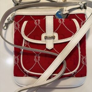 Dooney and Bourke Vintage Letter Carrier Red and White Crossbody Bag